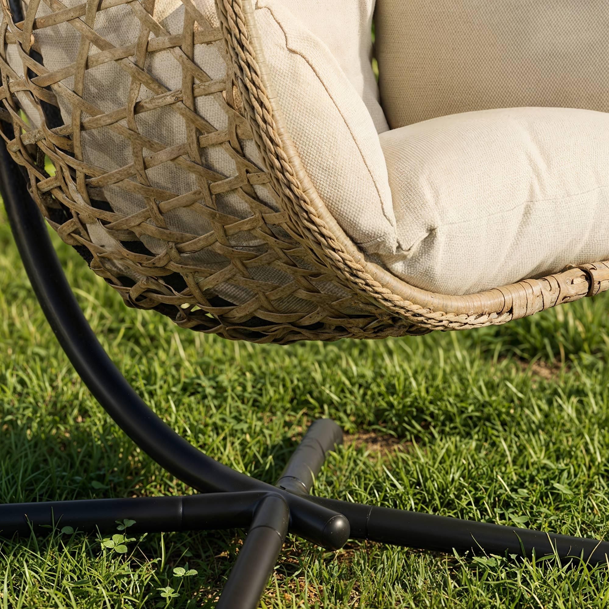 di volio Hängesessel SOMI mit Gestell - braun, Hängesessel Outdoor aus PE-Rattan mit Stahlgestell, wetterfest & bequem