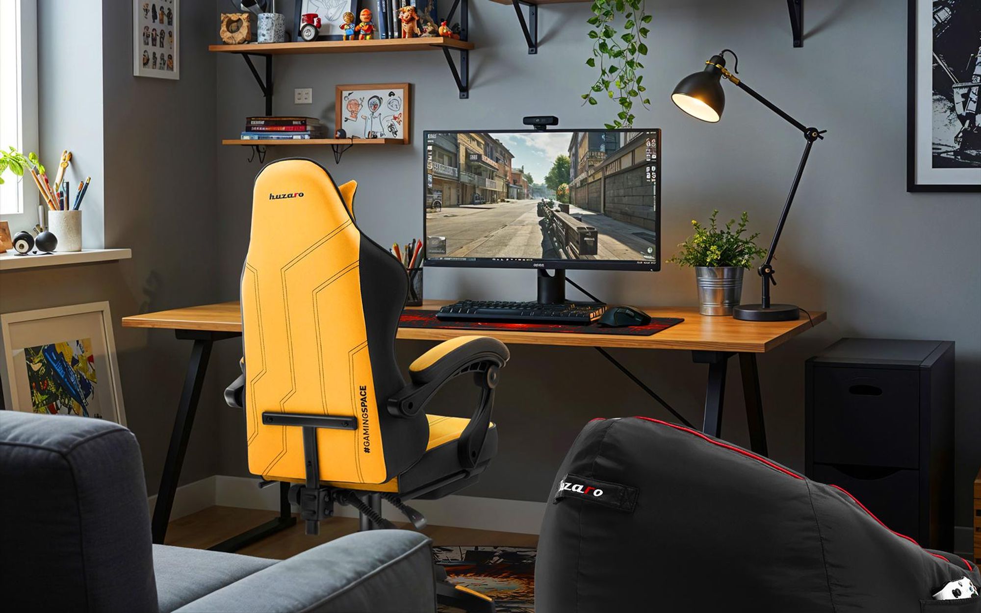 Huzaro Force 3.7 Yellow Gaming-Stuhl mit ergonomischem Design, verstellbarem Armlehnen und hochbelastbarem Stoff