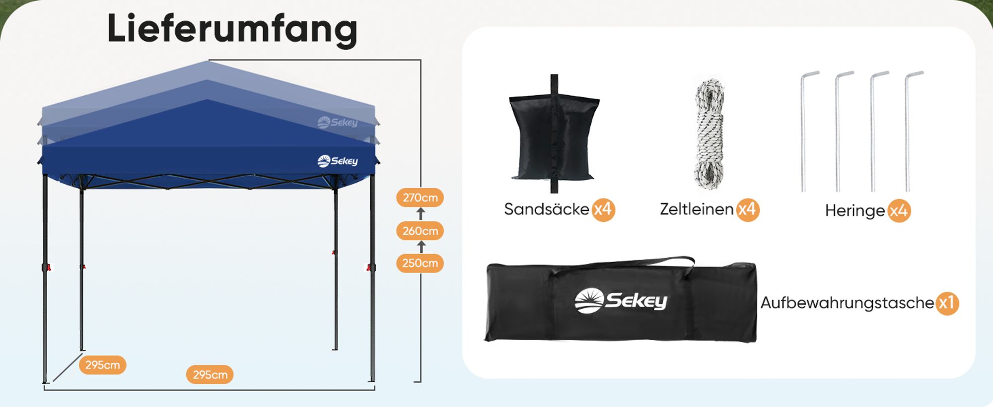Sekey Faltpavillon 3x3 wasserdicht, Pop Up Pavillon mit 4 Sandsäcken, UV-Schutz 50+ Pavillons & Partyzelte Festzelt, Dunkelblau