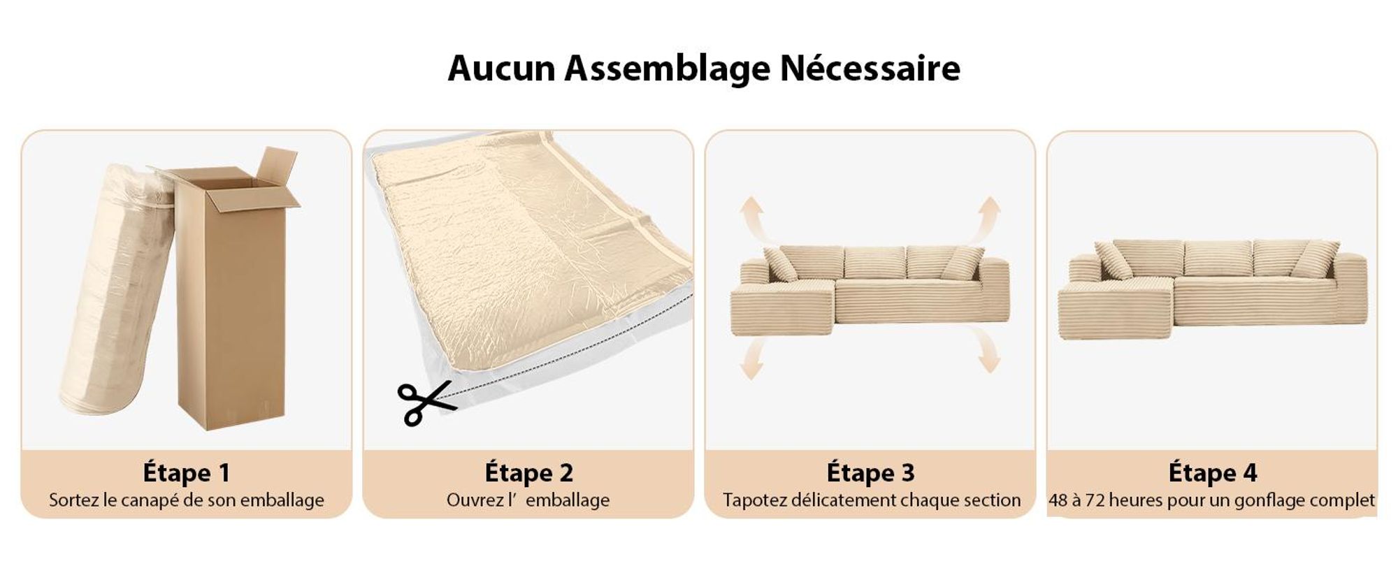 COMHOMASofa Big-Sofa, Canapé en L, Canapé d'angle, Chaiselongue Canapé-lit avec assise profonde et larges accoudoirs, tissu velours côtelé, beige-R