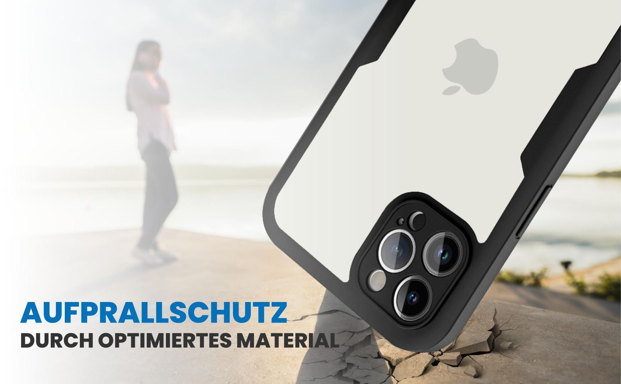 Schwarzes Front Back Cover für Apple iPhone 15 Pro Max mit Aufprallschutz