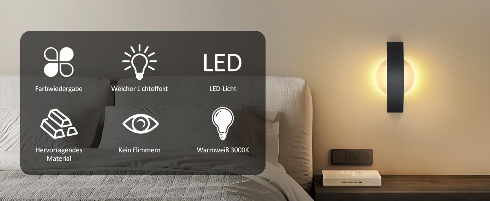 ZMH LED Wandleuchte Warmweiß Innen Wandlampe Wohnzimmer 6W aus Acryl Modern Bettlampe Nachtlampe 24cm in Schwarz und Weiß für Schlafzimmer Wohnzimmer