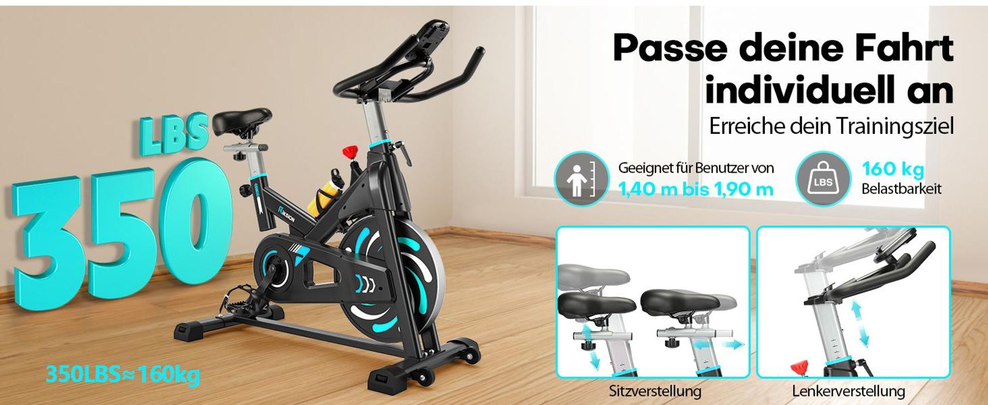 Magnetwiderstand Heimtrainer, Ultraleises Fahrrad mit LCD Display, Mehrstufig einstellbarer Widerstand, Belastbar bis 160 kg