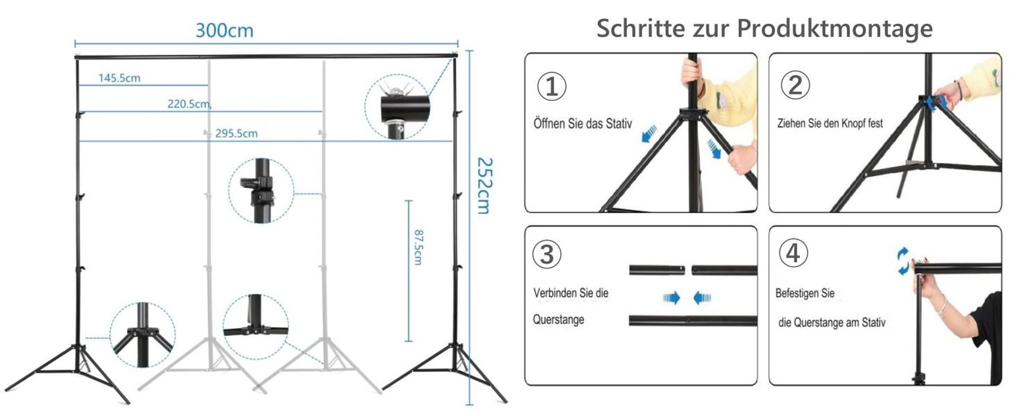 FCH Hintergrund Ständer Set 2,6 x 3m Verstellbarer Hintergrund Hintergrundständer Stützsystem Ständer mit Tragetasche für Porträt Produkt Videoaufnahm