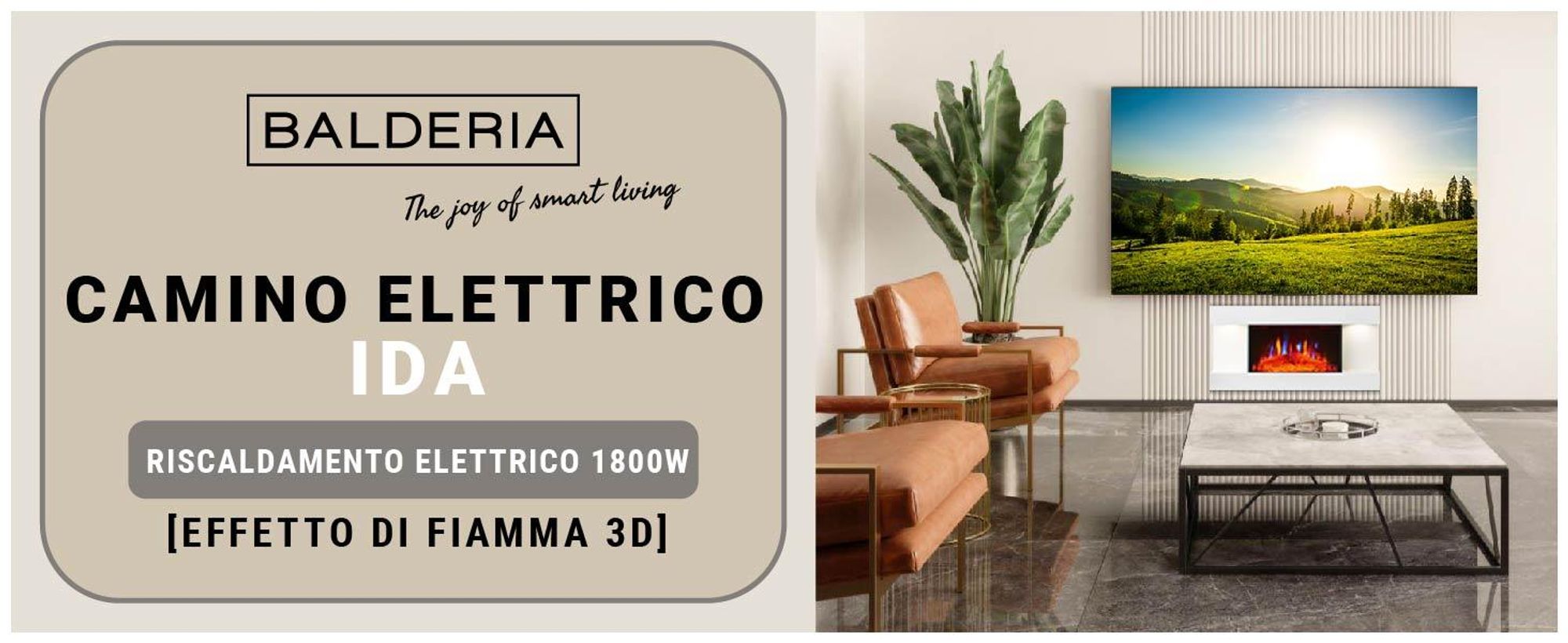 Camino elettrico BALDERIA Ida – Camino da parete - Bianco