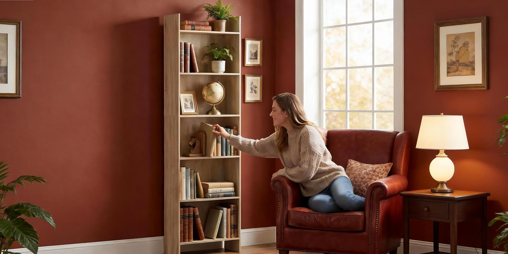 Bücherregal Standregal 6 Fächern 24 x 48 x 170 cm Eichenbeige | offen, für Wohnzimmer, Arbeitszimmer, Büro, als Raumteiler