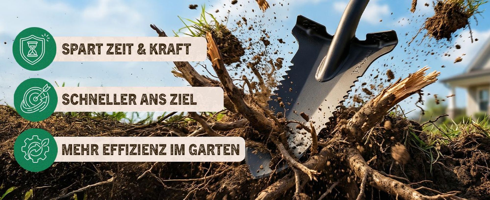 Wurzelspaten mit Wurzelsäge 120cm – Gartenspaten für harte Böden – Ergonomischer D-Griff & breite Trittkante – Robustes Gartenwerkzeug