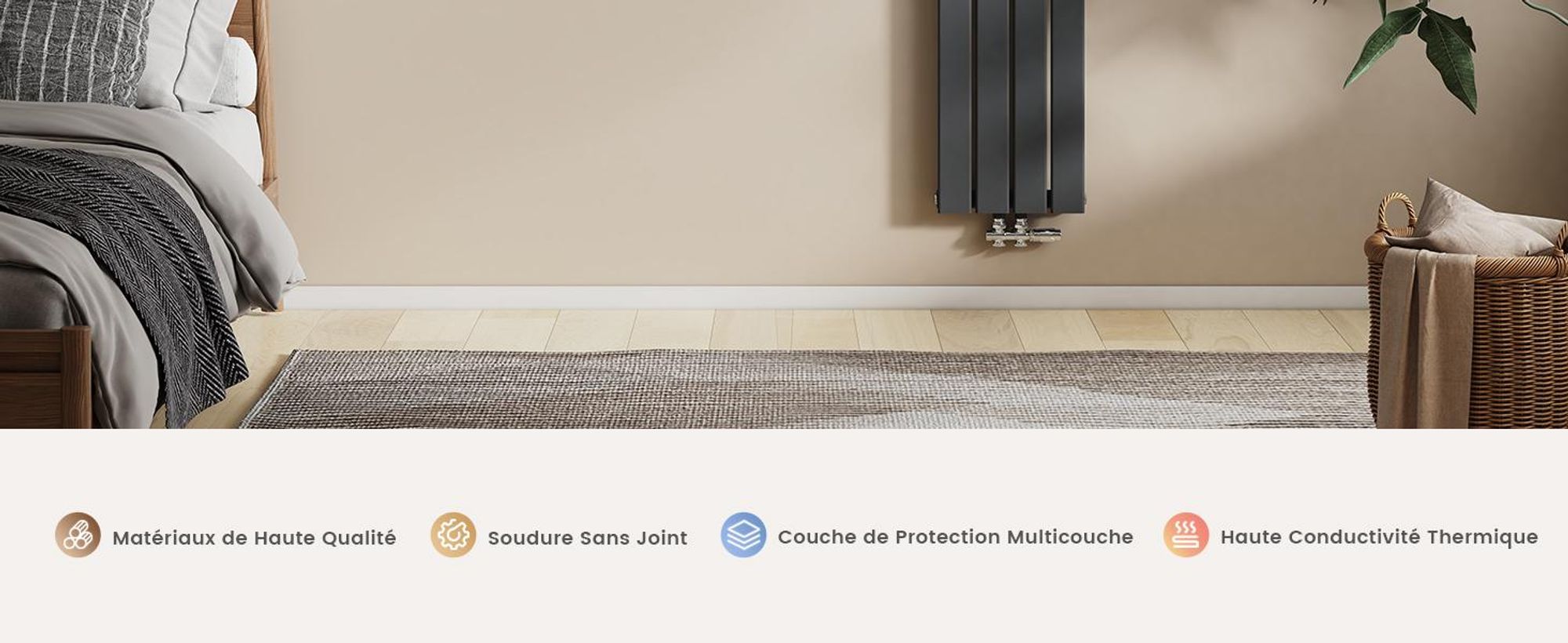 EMKE Radiateur plat Radiateur design Panneau de chauffage Vertical Monocouche Raccord central 160x30cm 501W Anthracite sans thermoplongeur