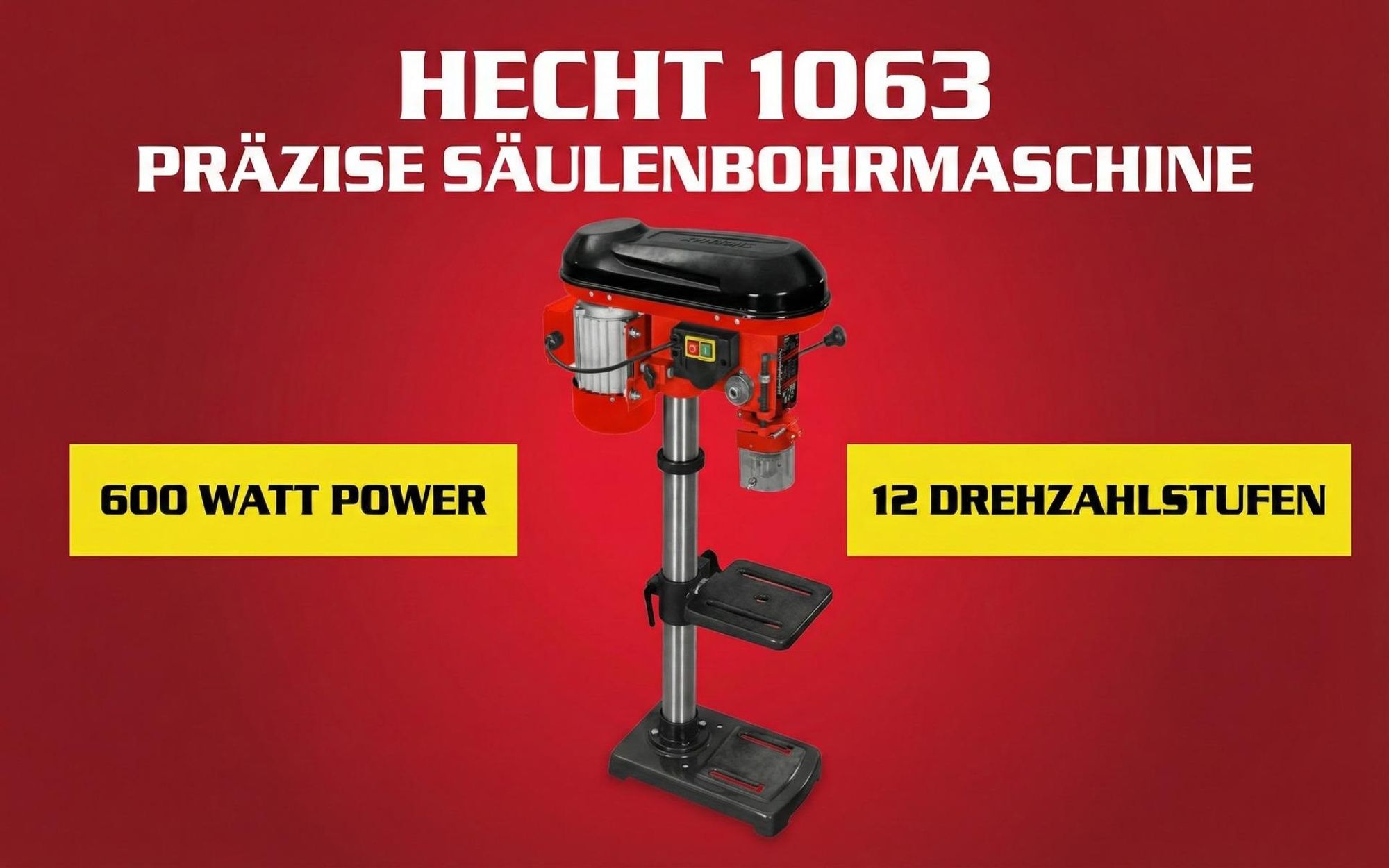 HECHT 1063 Standbohrmaschine Profi | 600 W | 2700 U/min | 1,5 – 16 mm Bohrfutterspannweite
