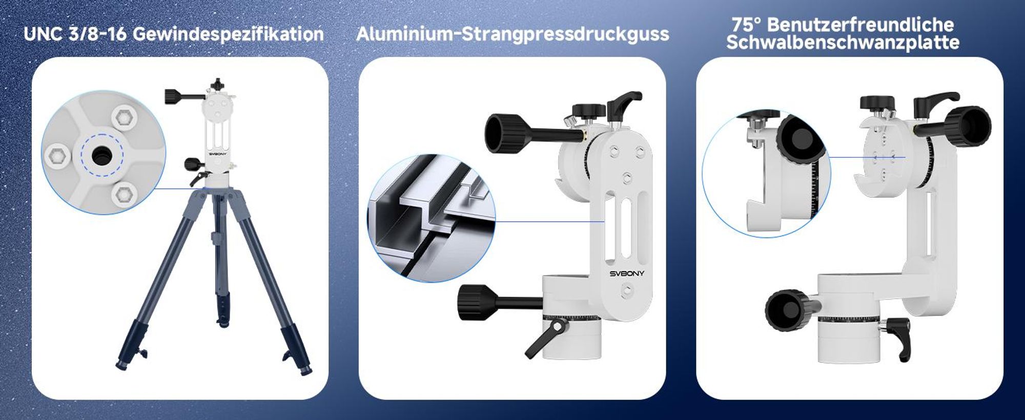 Svbony SV225 Mini-Alt-Azimut-Teleskophalterung, 5 kg maximale Tragfähigkeit, Aluminium-Alt-Az-Halterung, Teleskop-Zubehör mit verstellbarem Winkel