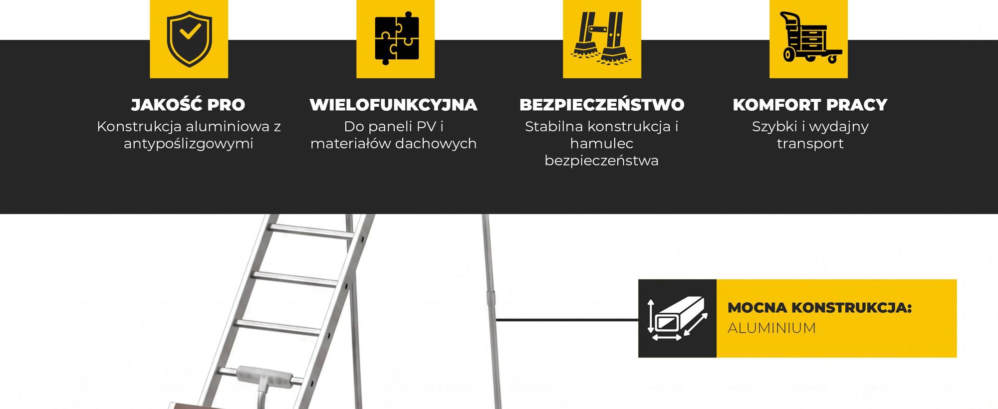 Drabest | Podnośnik Dachowy Do Systemów Fotowoltaicznych, Aluminiowy, 12,5 m, Udźwig 125 kg, Wciągarka Elektryczna 230 V 1050 W, Lina 12 m