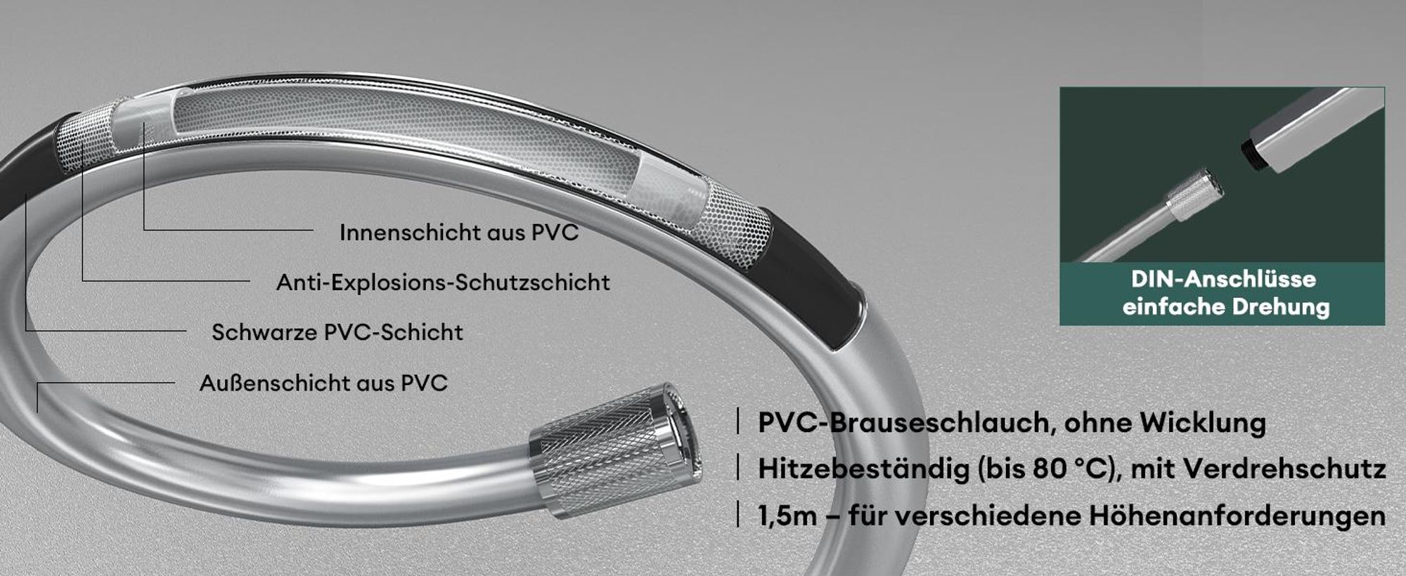 Mai & Mai Badewannenarmatur mit Handbrause Wasserfall Wannenarmatur 5 Strahlarten Duschbrause mit Unterauslauf Handbrause aus Messing Silber DSN-401