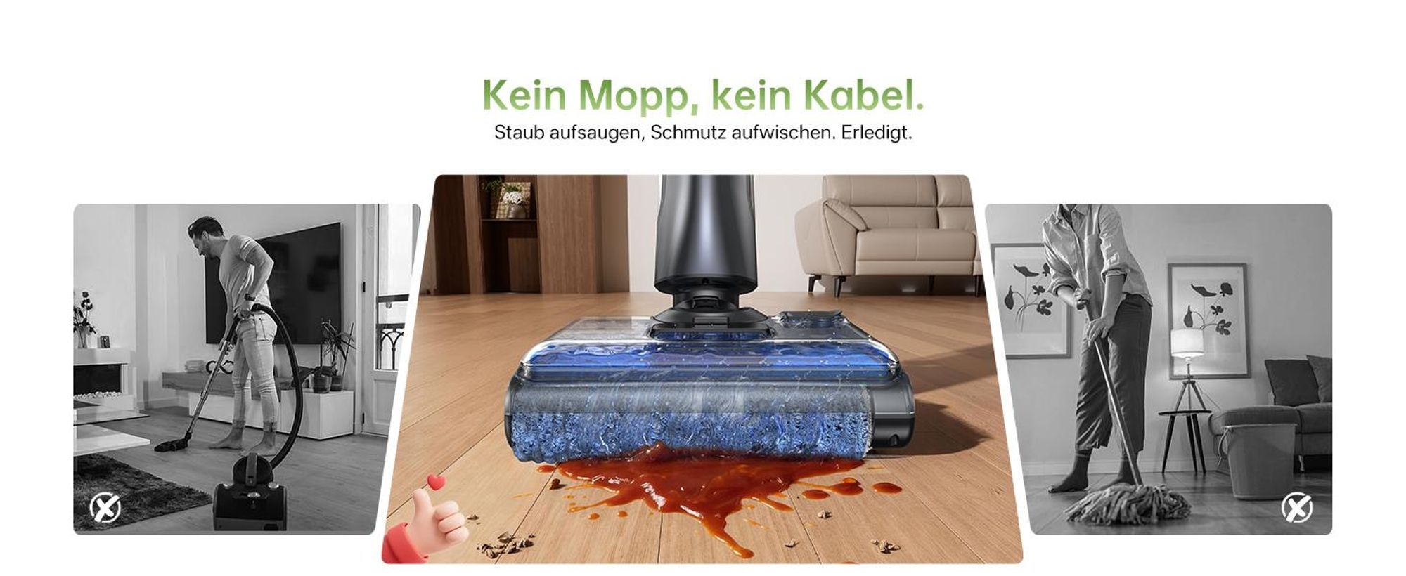 Vactidy X7 Nass-Trocken-Akkusauger, 3-in-1 Saug Wisch - 180° Flachliege-Design, 13 cm Schlank, 0 mm Kantenanpress mit Anti-Tangle-Technologie