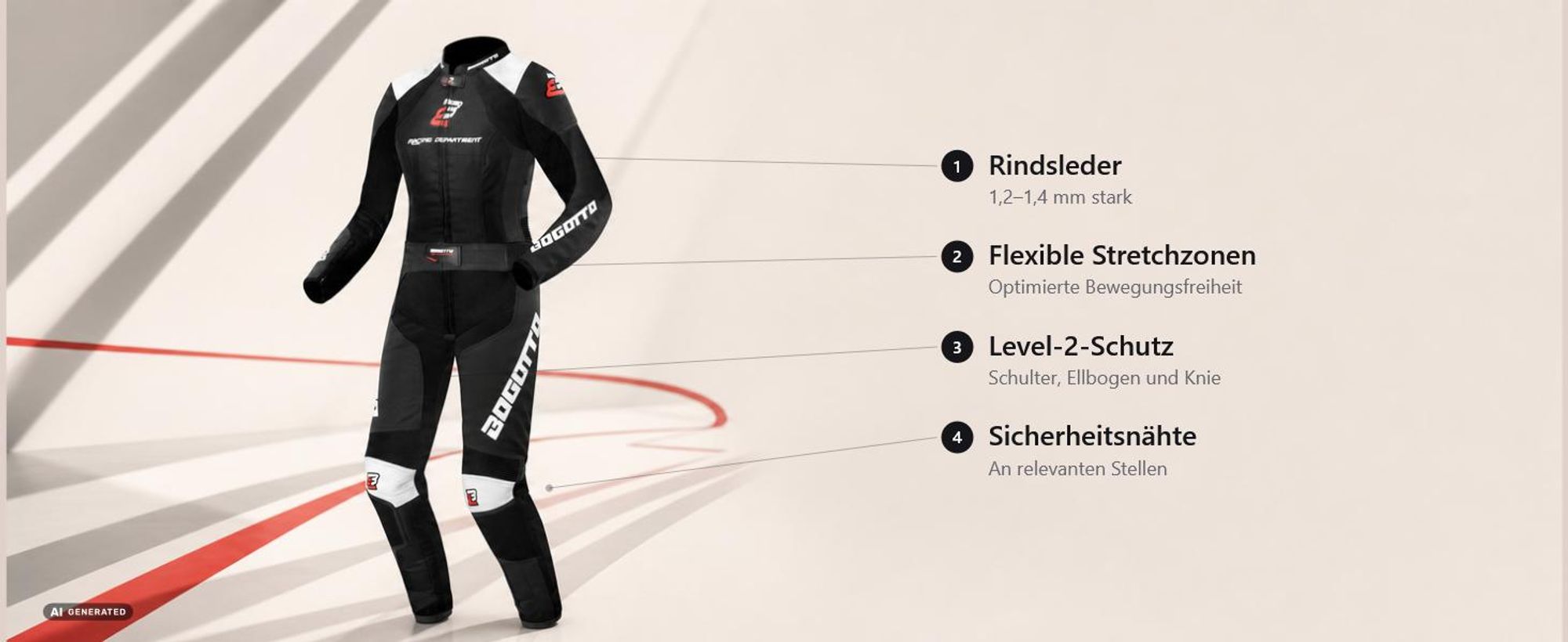 Bogotto Losail 2-Teiler Damen Motorrad Lederkombi, schwarz/weiß, 36