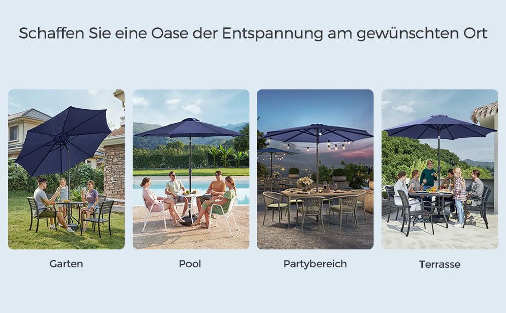 SONGMICS Sonnenschirm Ø300 cm UPF 50+ beidseitig um 30° knickbar