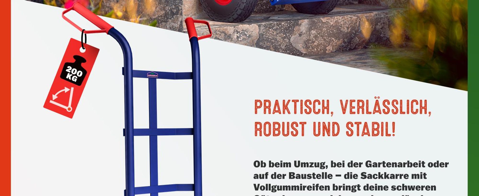 GARDEBRUK Sackkarre Klappbar 200kg Vollgummireifen Transportkarre