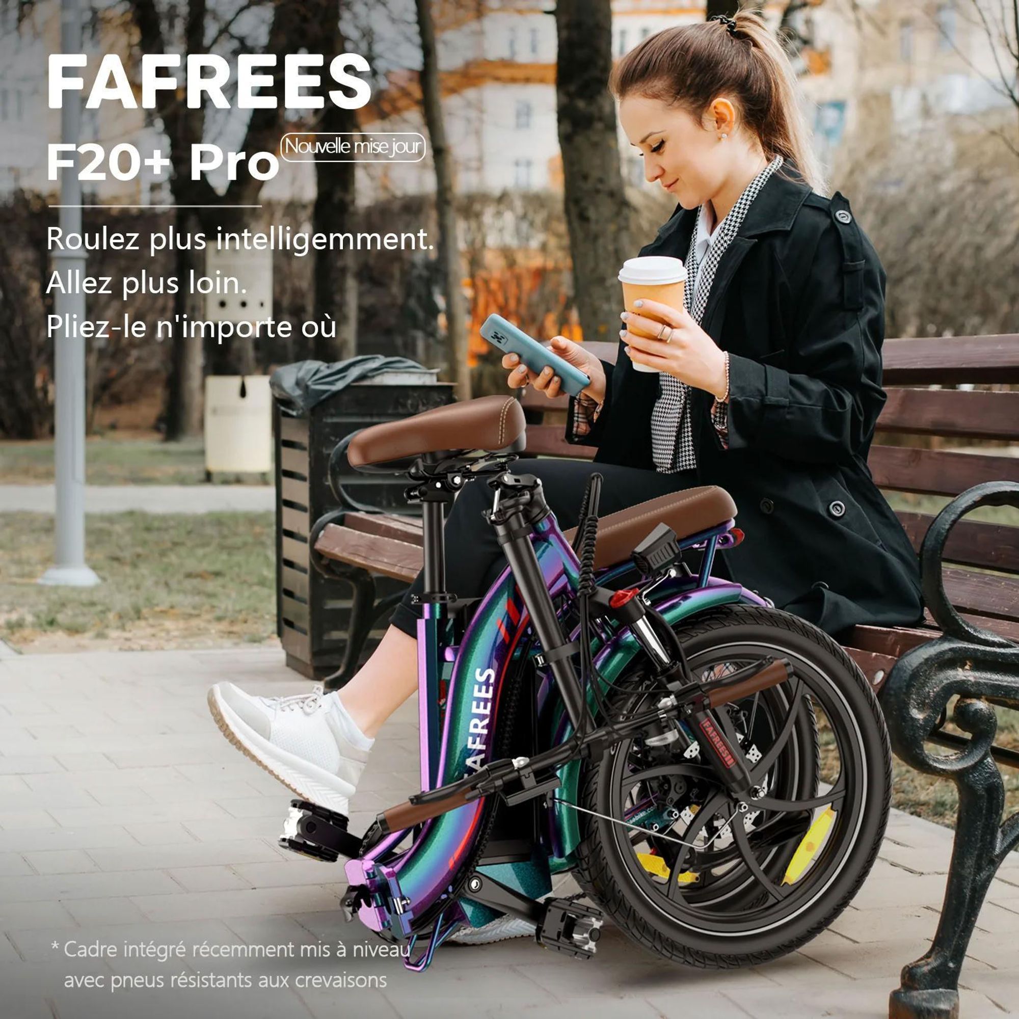 Vélo Électrique FAFREES F20+ Pro - Moteur 250W Batterie 36V25Ah 20'' Pneus Freins À Disque Mécaniques - Bleu Aurore