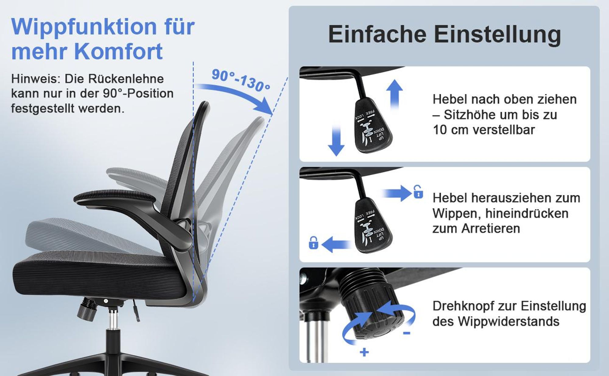 Bürostuhl, Schreibtischstuhl, bürostuhl ergonomisch mit Verstellbaren Armlehnen, höhenverstellbar,S-förmige Lendenstütze,Chefsessel 150kg