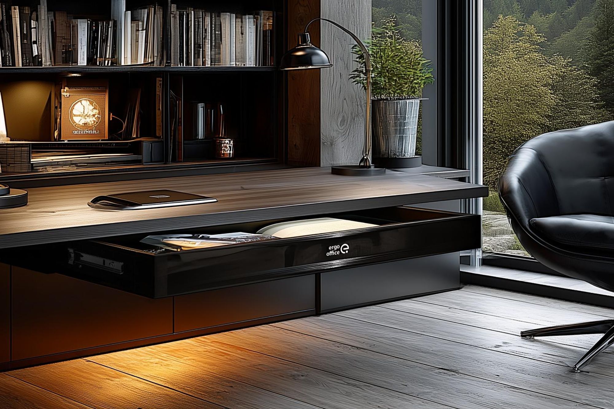 Flache Untertisch‑Schublade 758 mm | Robuste Kunststoff‑Schublade mit Stahlführungen bis 10 kg Ergo Office ER‑302