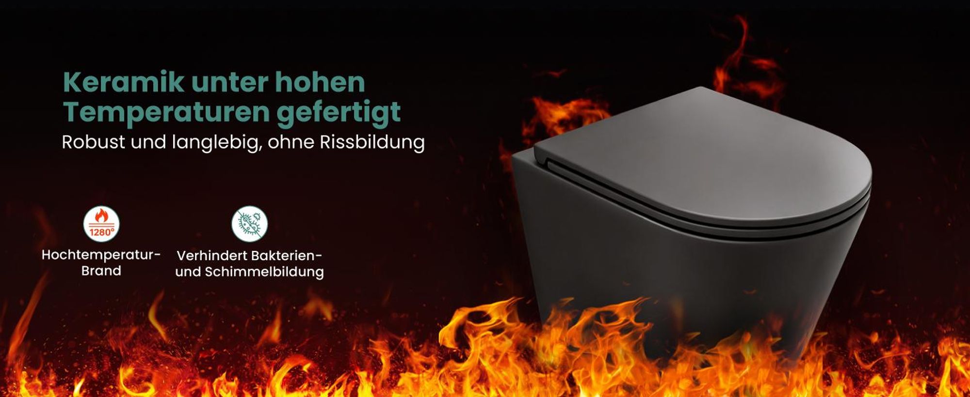 Mai & Mai Hänge WC Schwarz matt mit Softclose Sitz | Wand WC aus keramik spülrandloses WC BTH: 35x51x36cm Aachen108