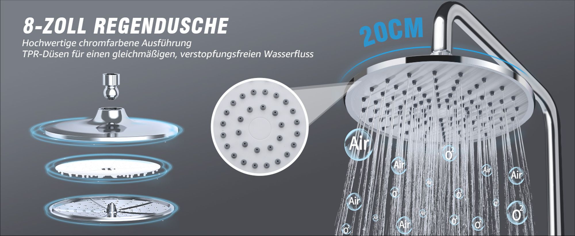 Duschsystem Trennbar, Chrom, Badewannenarmatur HOMELIVE, Duscharmatur, Dusche Handbrause, Edelstahl Duschstange, Regendusche für Bad