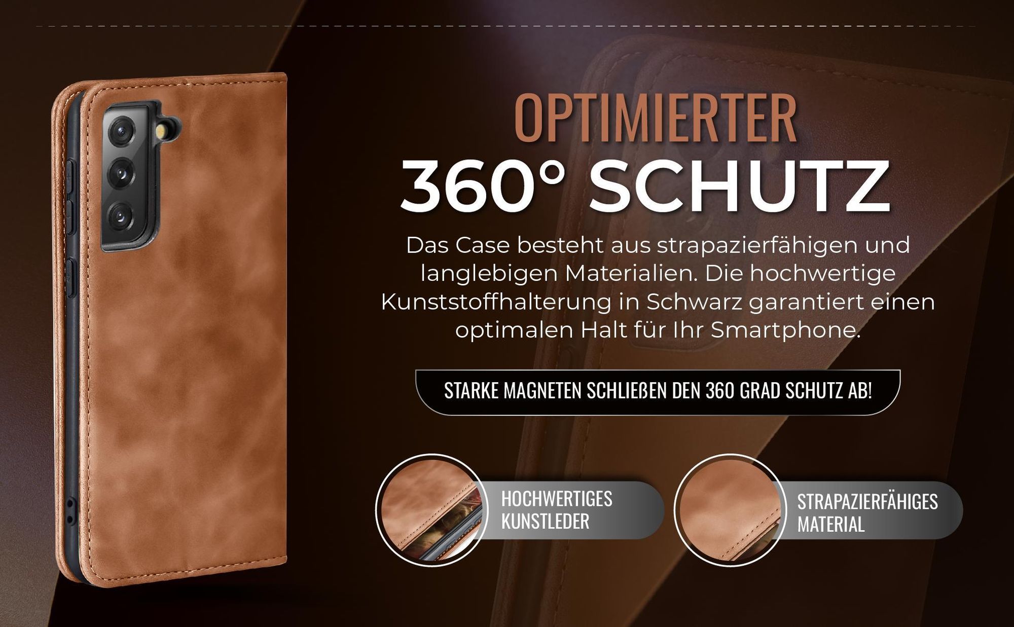 Hellbraune Handyhülle für Samsung Galaxy S22+ mit 360 Grad Schutz