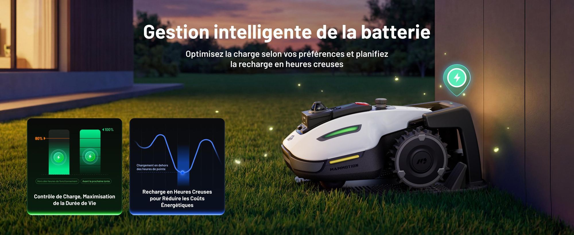 Robot Tondeuse Mammotion YUKA Mini 2 1000 avec garage, sans fil périphérique, jusqu’à 1000 m², DropMow, cartographie auto, coupe des bordures, APP