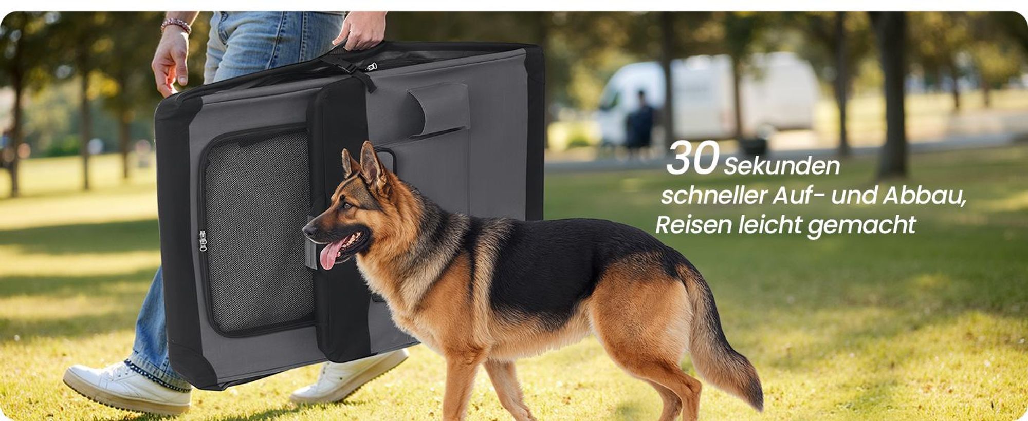 Feandrea Hundebox faltbar, 106,7 cm Transportbox für große Hunde, Hundetasche, Oxford-Gewebe, mit 4 Türen aus Netzstoff, Griffen