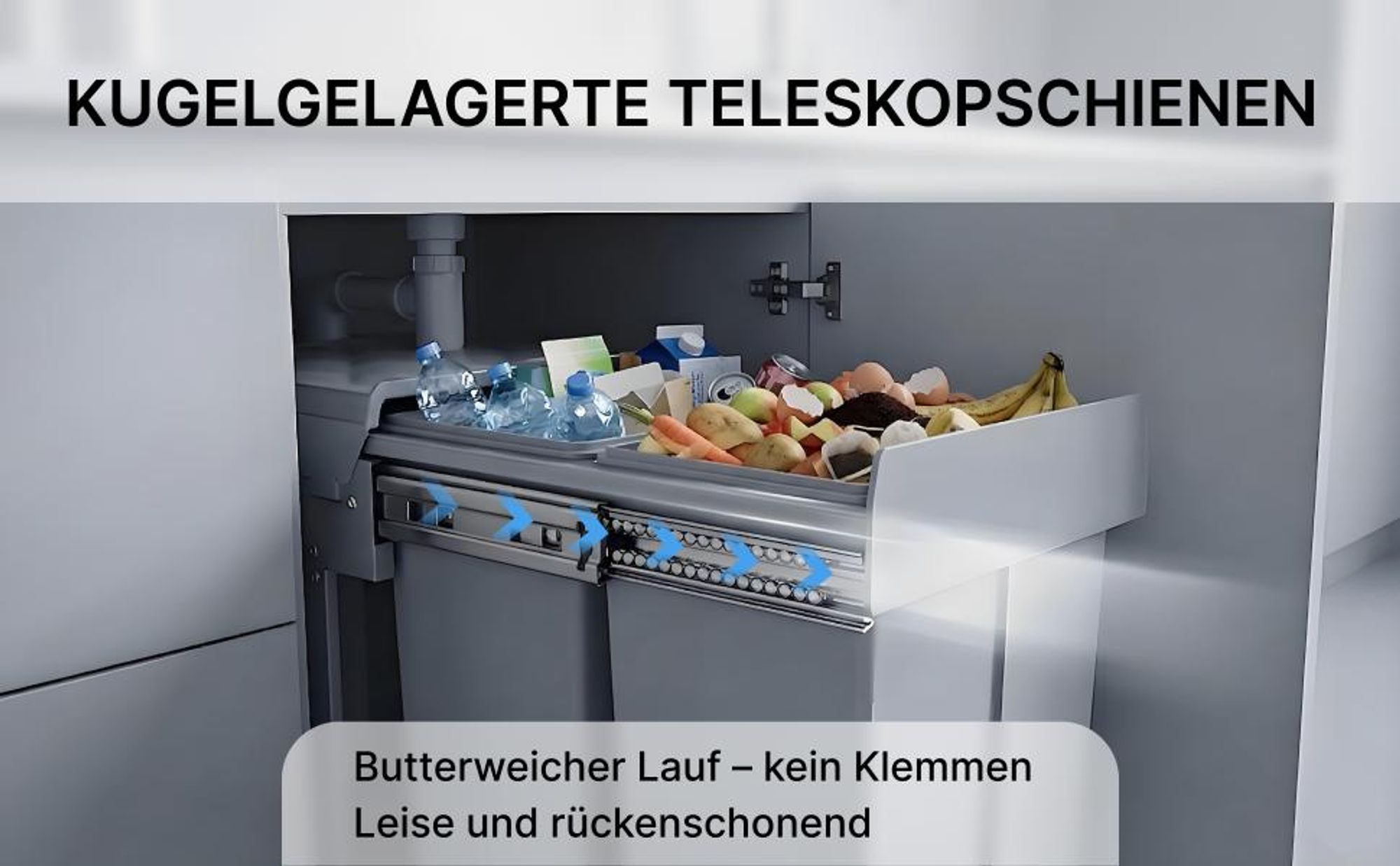 MinteLiv Einbaumülleimer 2x20L Mülltrennsystem Ausziehbar, Stahlrahmen, 48x33,5x42cm