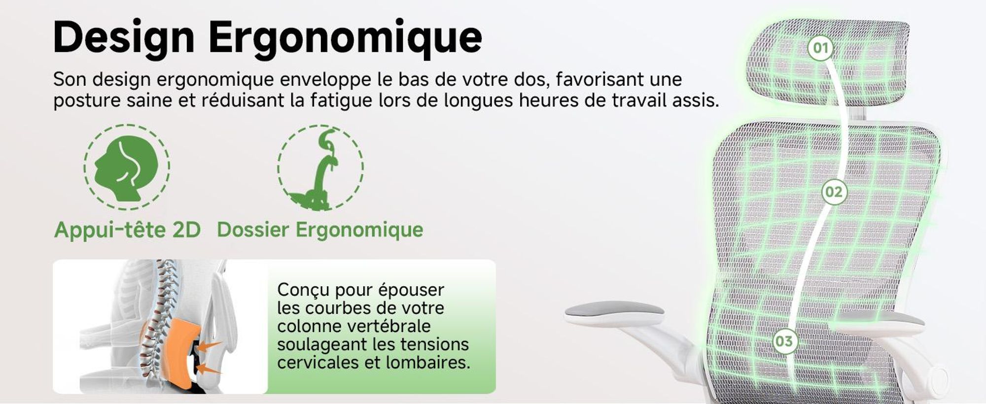 COMHOMA Chaise de bureau ergonomique, chaise de bureau avec appui-tête réglable, accoudoirs, soutien lombaire, fonction bascule, fauteuil de direction en maille, 150kg