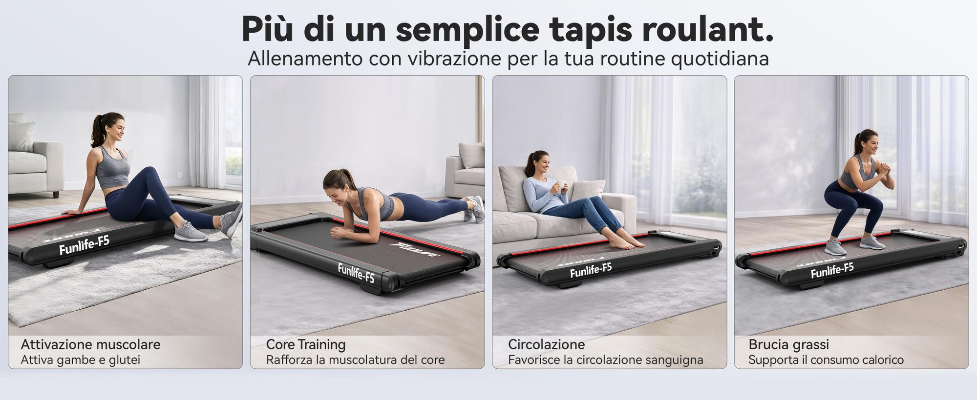 FunLife F5, tapis roulant multifunzione 2-in-1 con allenamento a vibrazione – motore brushless, tapis roulant silenzioso per la casa e l'ufficio, velocità da 1 a 6 km/h, design compatto