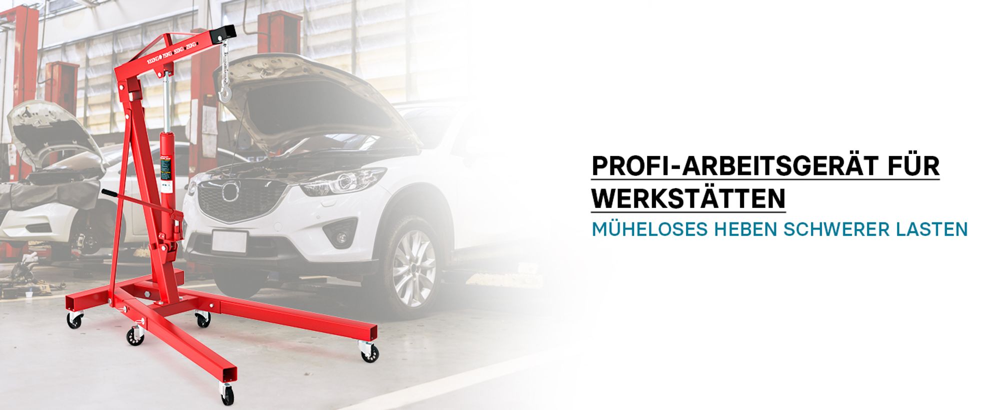 Werkstattkran klappbar für Lasten bis 1000 kg Hubarm 857-1133 mm Lastkran Motorkran Motorheber Schwerlastkran