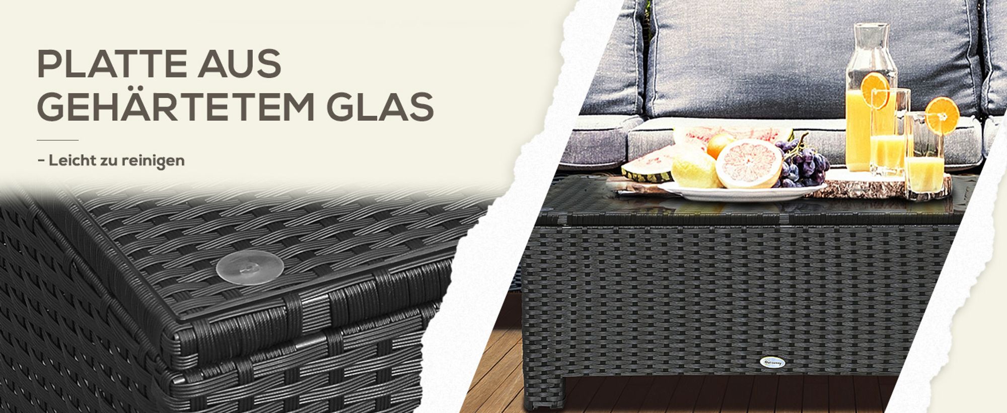 Outsunny Garten Beistelltisch aus Polyrattan Schwarz 85 x 50 x 39 cm
