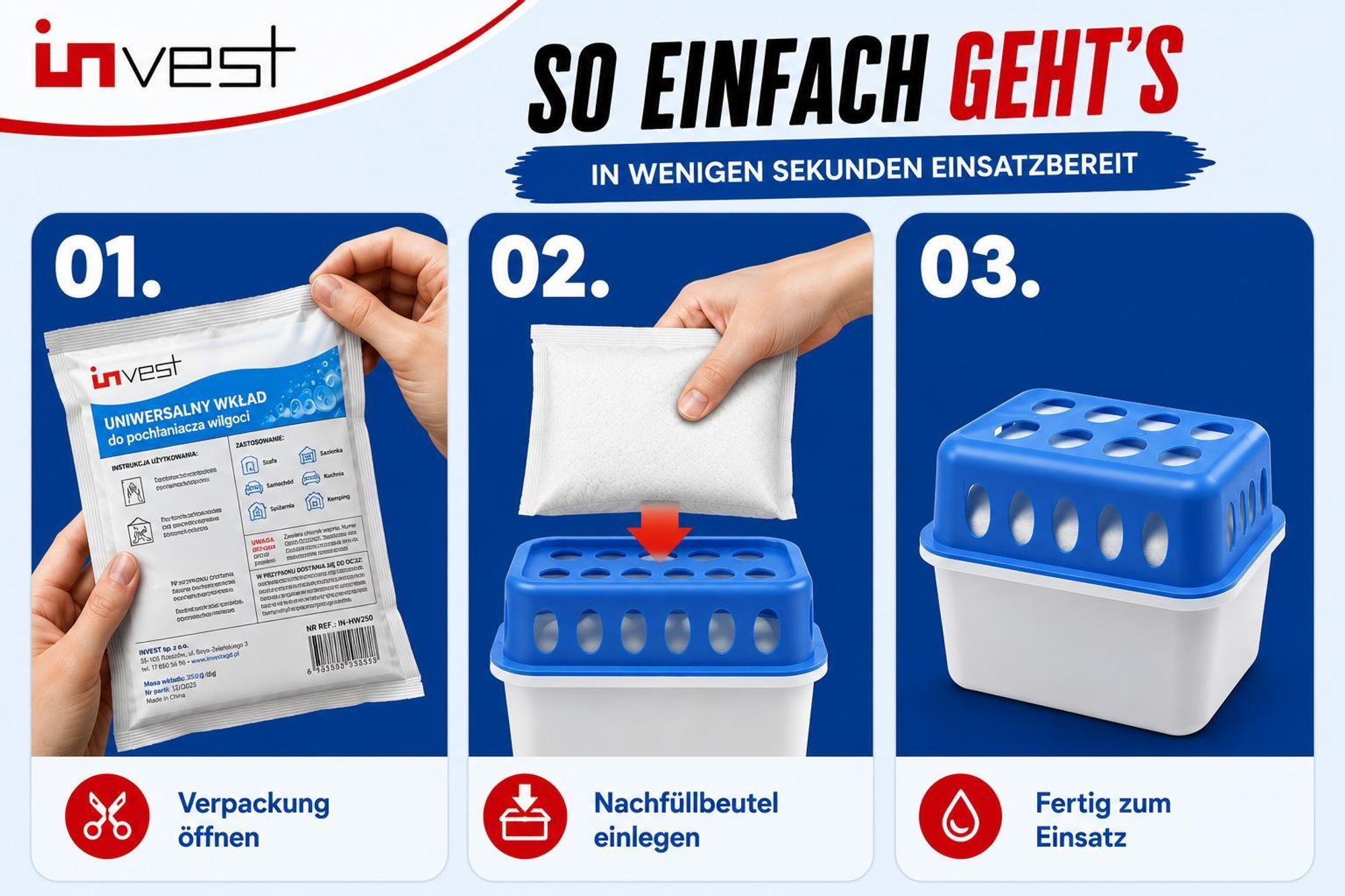 Invest 4x Nachfüllgranulat für Luftentfeuchter, Raumentfeuchter Nachfüllbeutel