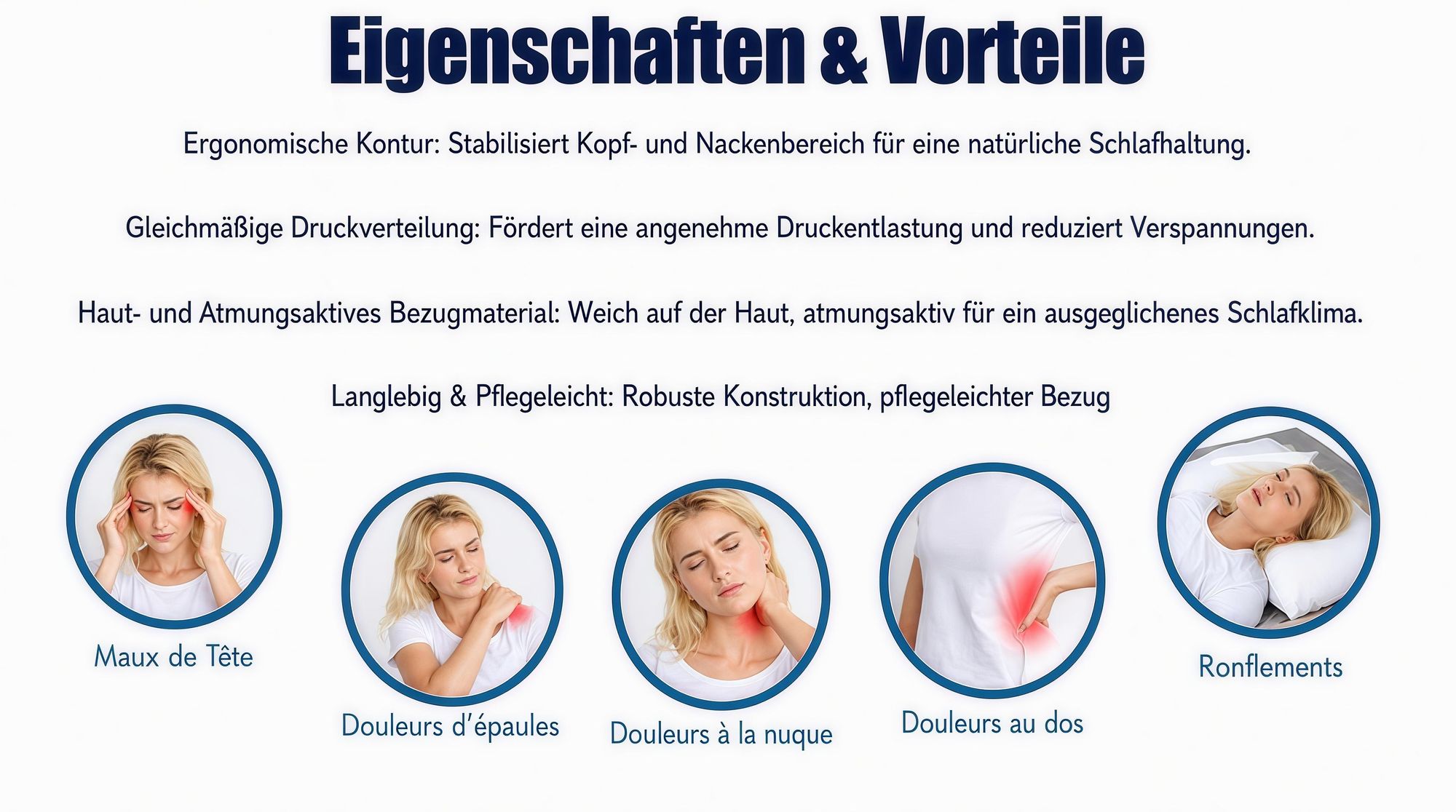 Orthopädisches Nackenstützkissen Memory Foam - Ergonomisches Kopfkissen Schlafkissen für Kopf-, Nacken- & Rückenkomfort