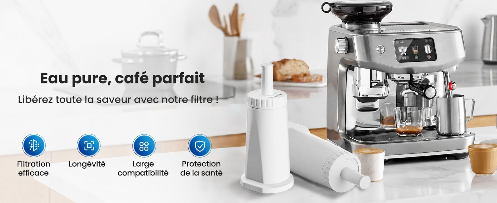 Lot de 3 filtres à eau compatibles Sage Barista Express Pro, pour modèles SES008, BES008, SES810, SES875, SES880, SES920, SES980, SES990