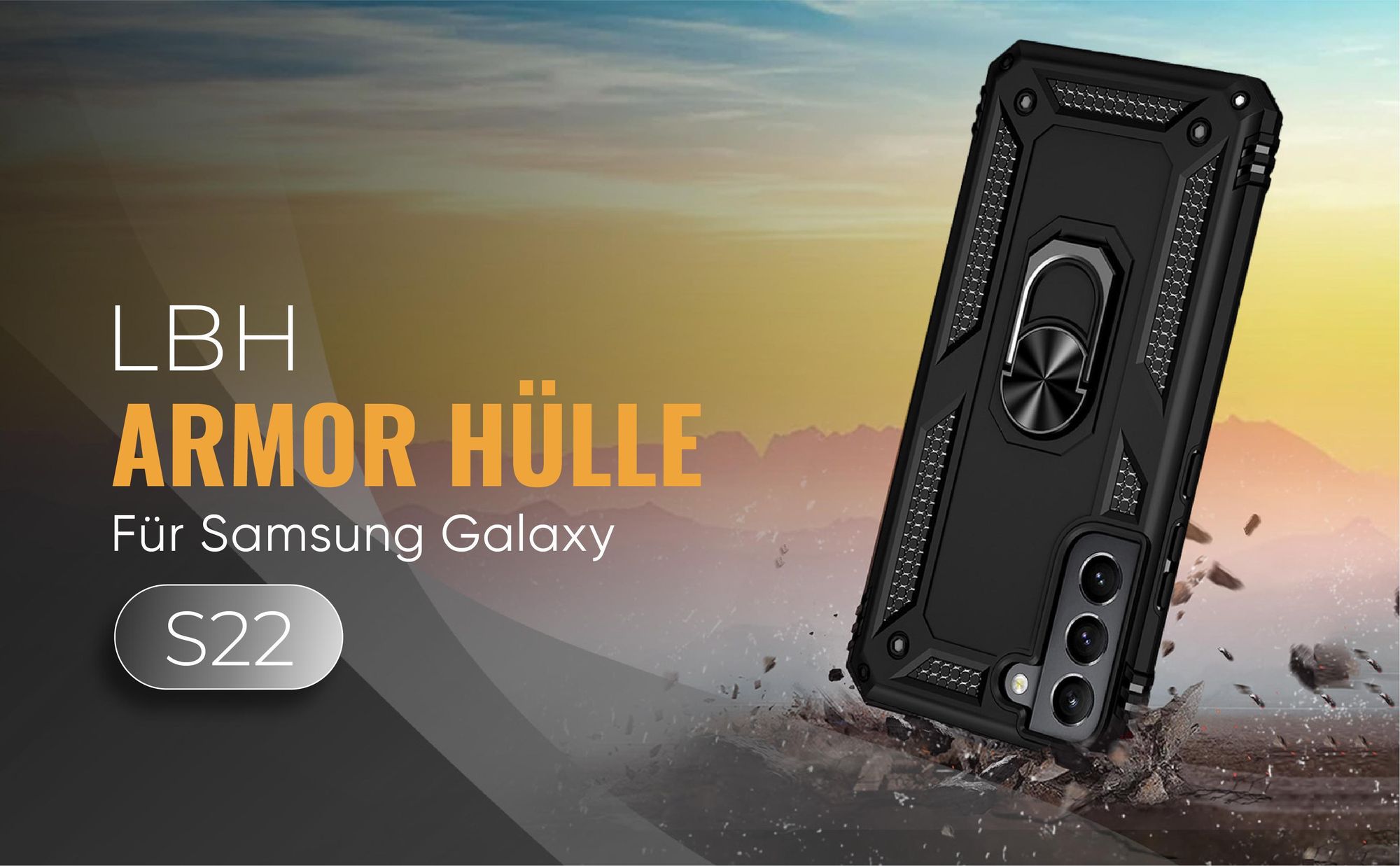 Schwarze Outdoorhülle für Samsung Galaxy S22