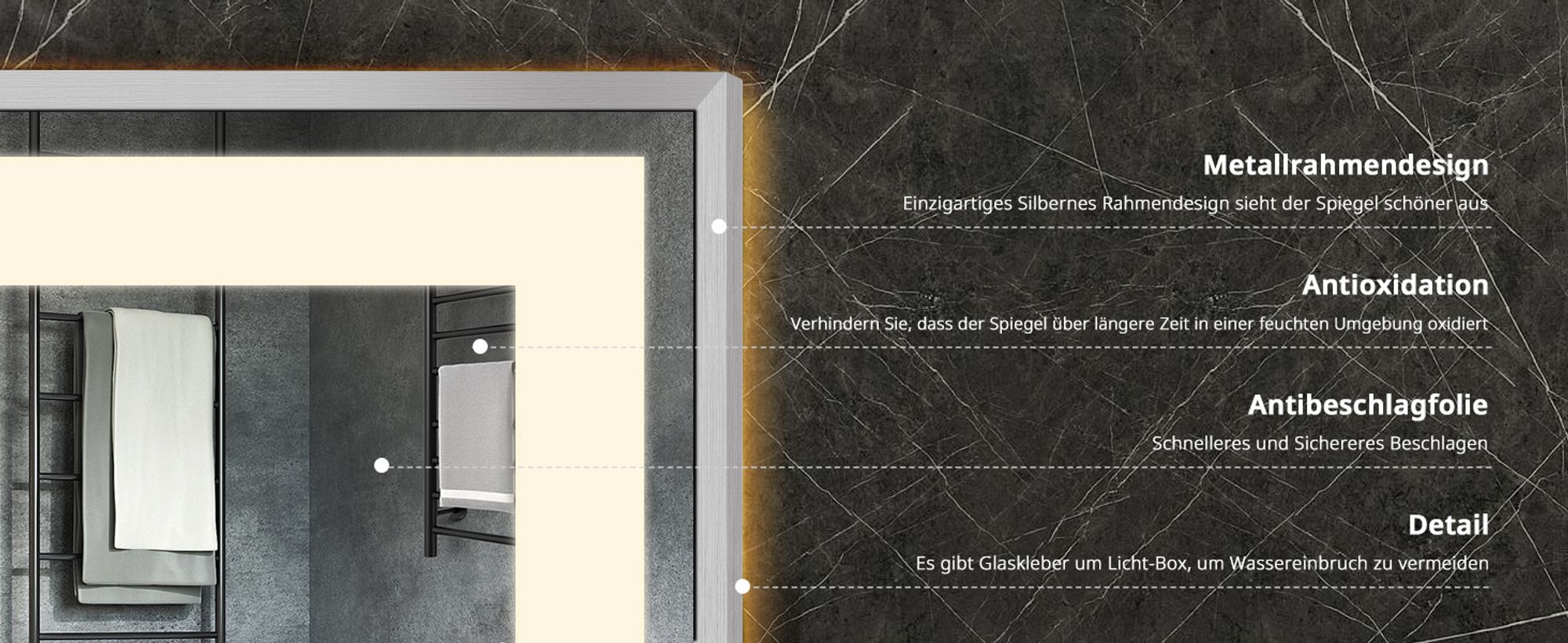 Puluomis Badspiegel 80x60 beschlagfrei mit 3 Farbe Beleuchtung, dimmbare Helligkeit, Badezimmerspiegel mit Digitaluhr, Temperatur silber
