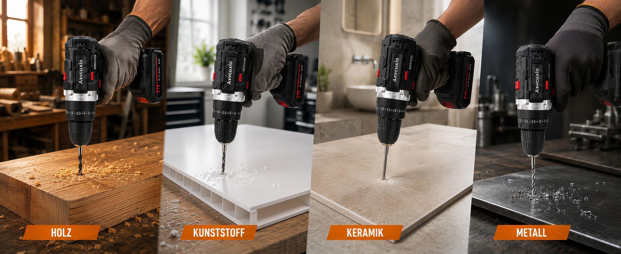 3-in-1 Akku schrauber,21V Akku Bohrschrauber Set,Schlagbohrmaschinen mit LED,45Nm Max,Schrauber mit 2x1500mAh Akkus,Koffer und viel Zubehör,Schwarz