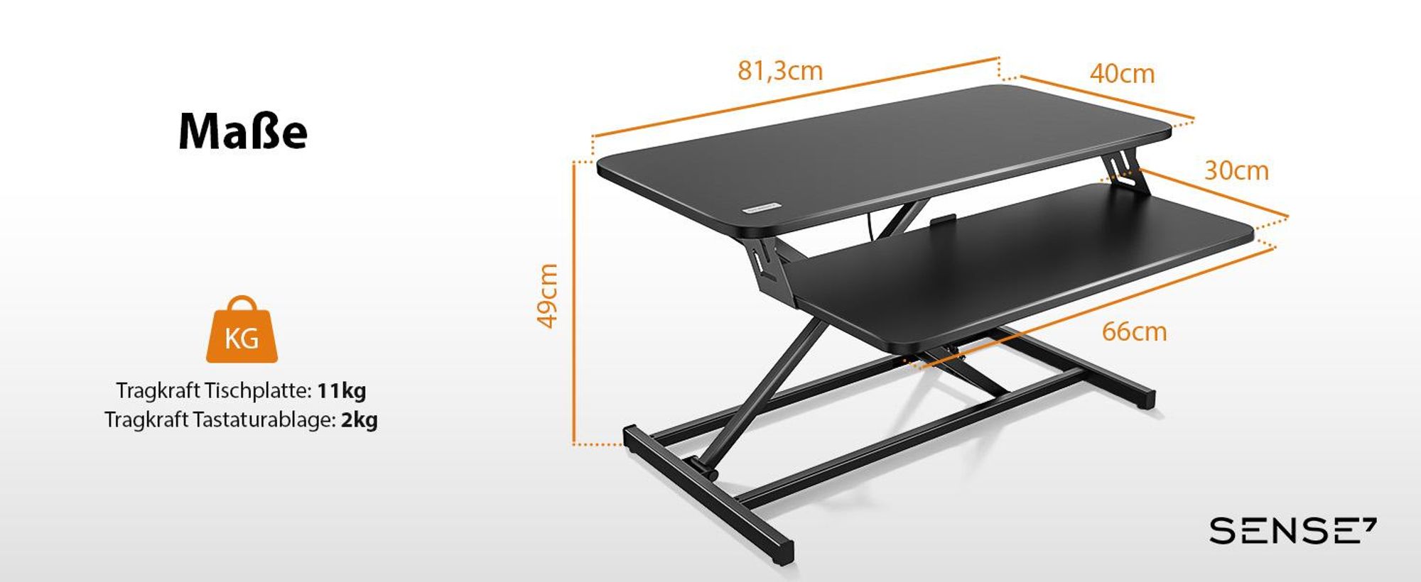 SENSE7 Desktop - Konverter Schwarz Ergonomischer Schreibtischaufsatz Höhenverstellbar Sitz-Steh Workstation 81x40 cm Büro Stehpult Monitorständer PC