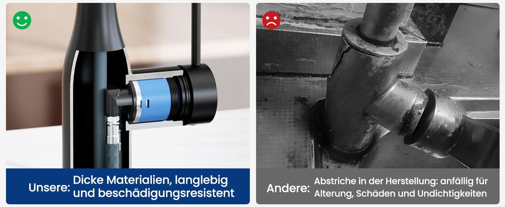 Cecipa MAX 304 Edelstahl Küchenarmatur | 360° Drehbar & Ausziehbar | Schwarz Matt | Zwei Wasserausgänge