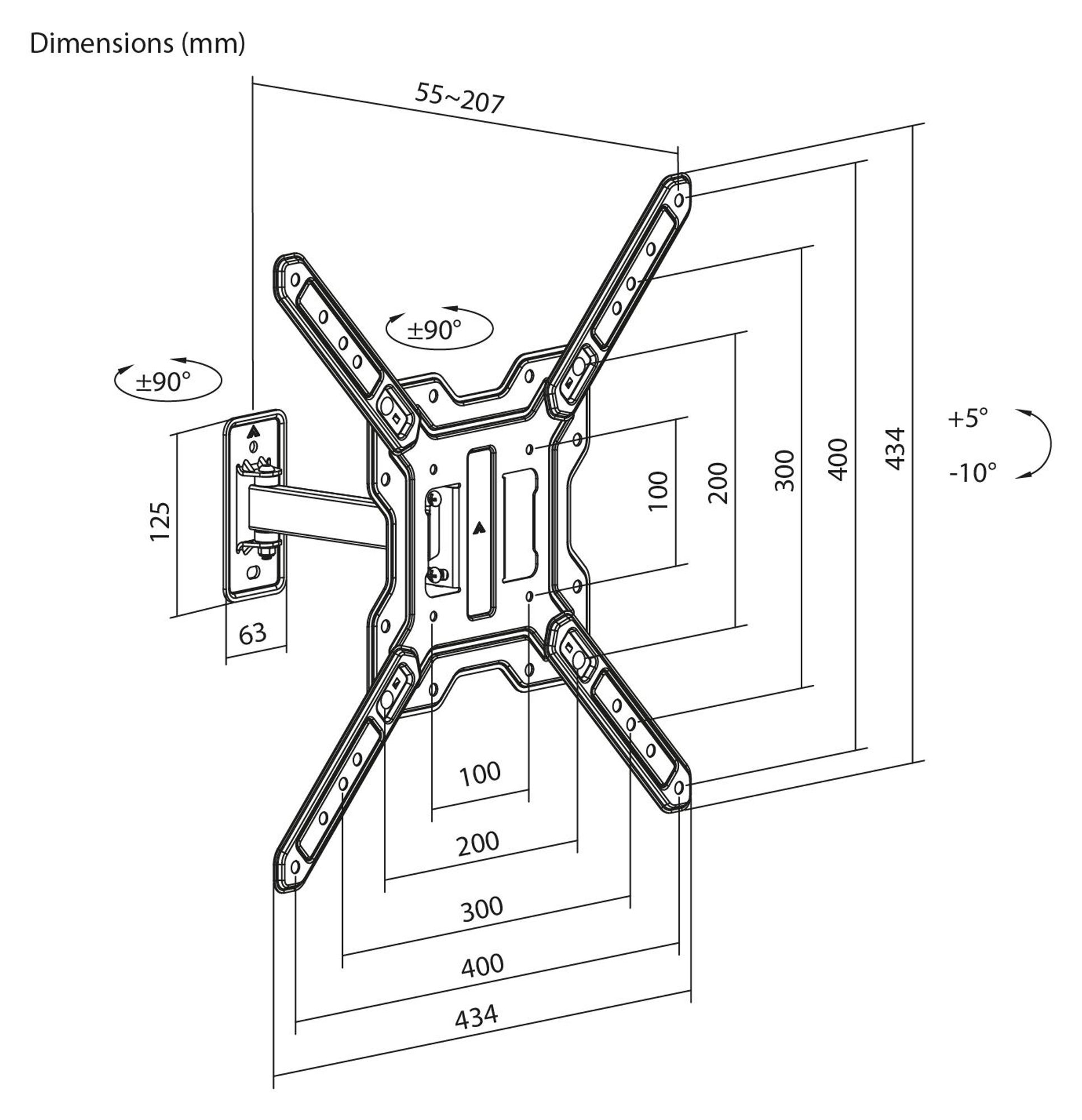 Halterung / Aufhängung für Fernseher oder Monitor von Maclean max. 23–65" max. Tragkraft 30 kg universell einsetzbar max. VESA 400×400 MC-758 N