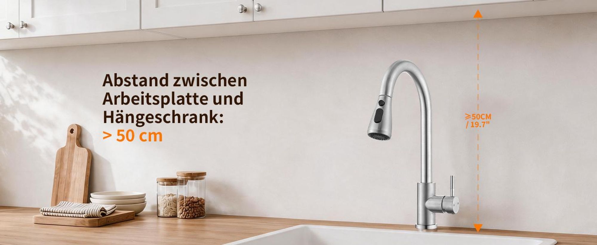 Homelody Wasserhahn Küche Edelstahl,Küchenarmatur 360°Schwenkbar,Armatur Küche 3 Strahlarten Geschirrbrause,Hochdruck Mischbatterie Küche mit Brause