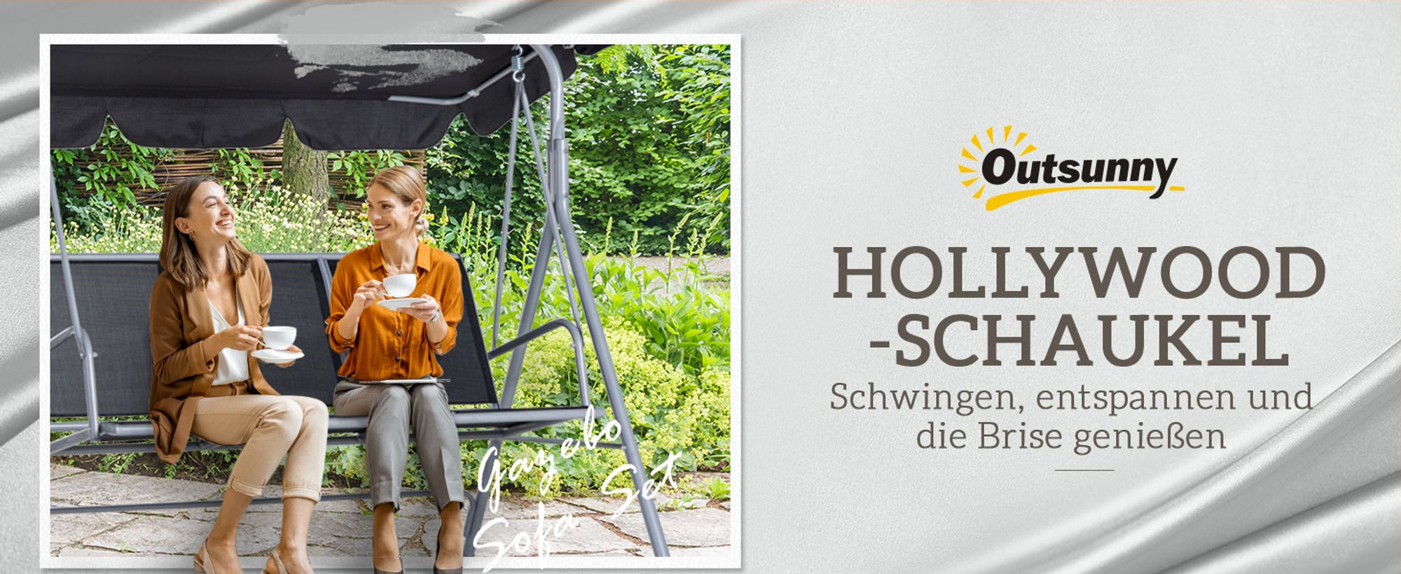 Outsunny Hollywoodschaukel 3-Sitzer Schaukelbank Gartenschaukel mit Dach Schwarz