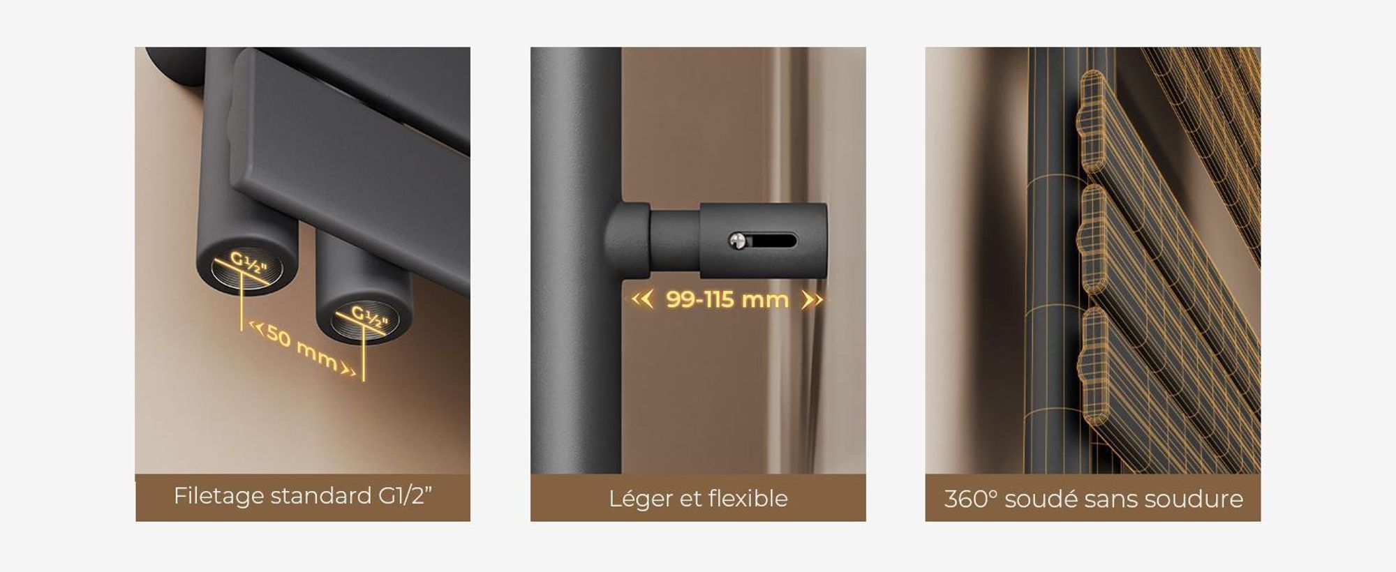 S'AFIELINA 1320x500mm Radiateur de Salle de Bain – Sèche-Serviettes Acier Faible Carbone, Revêtement Antirouille, Panneau Plat Design, Anthracite,661W