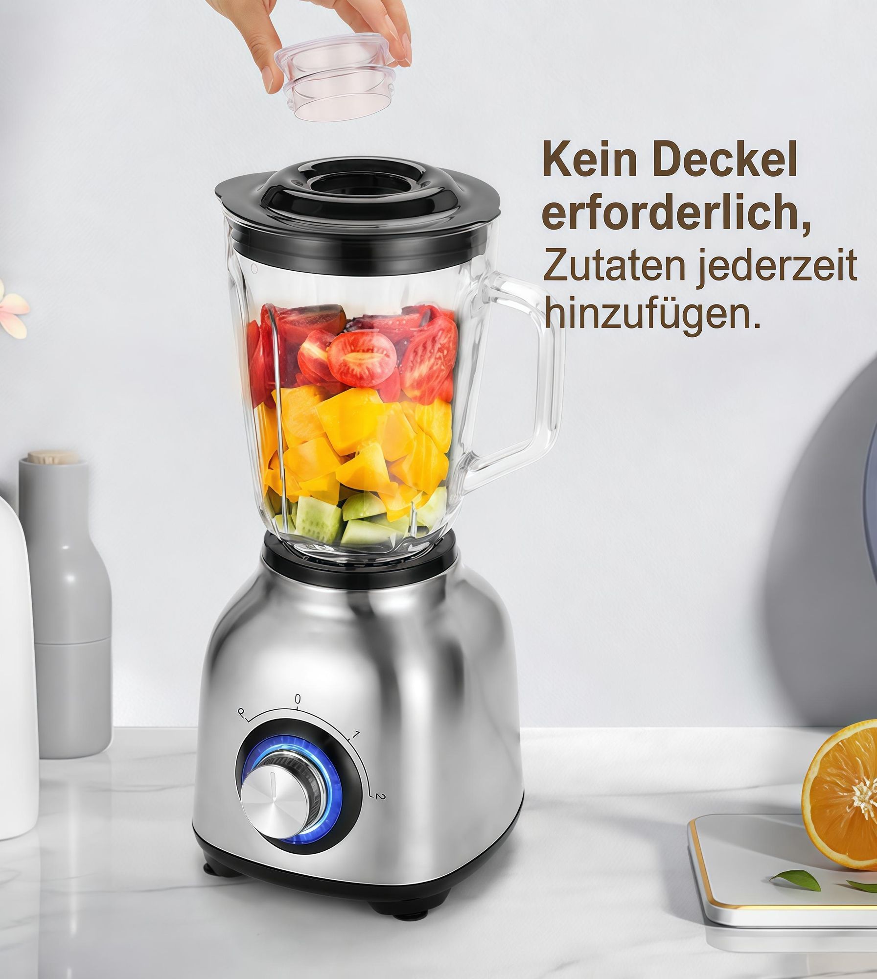 Multifunktionale Küchenmaschine 3-in-1 Standmixer, 1200ML Hochwertiger Glasbehälter, 1200W, Edelstahlklingen, mit Pulsfunktion