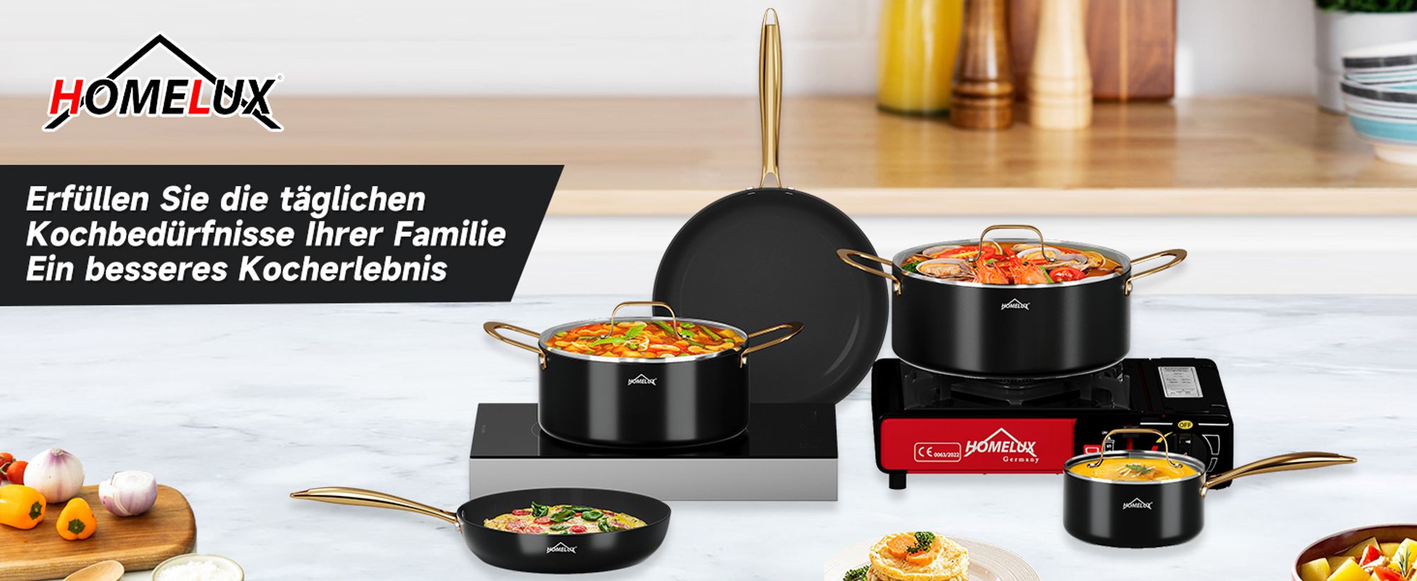 Topfset, HOMELUX Topfset Induktion 8 teilig, Induktions Töpfe Set, Töpfe mit Glasdeckel, Kochtopf-Set, Töpfe und Pfannen set, HL8PC40B