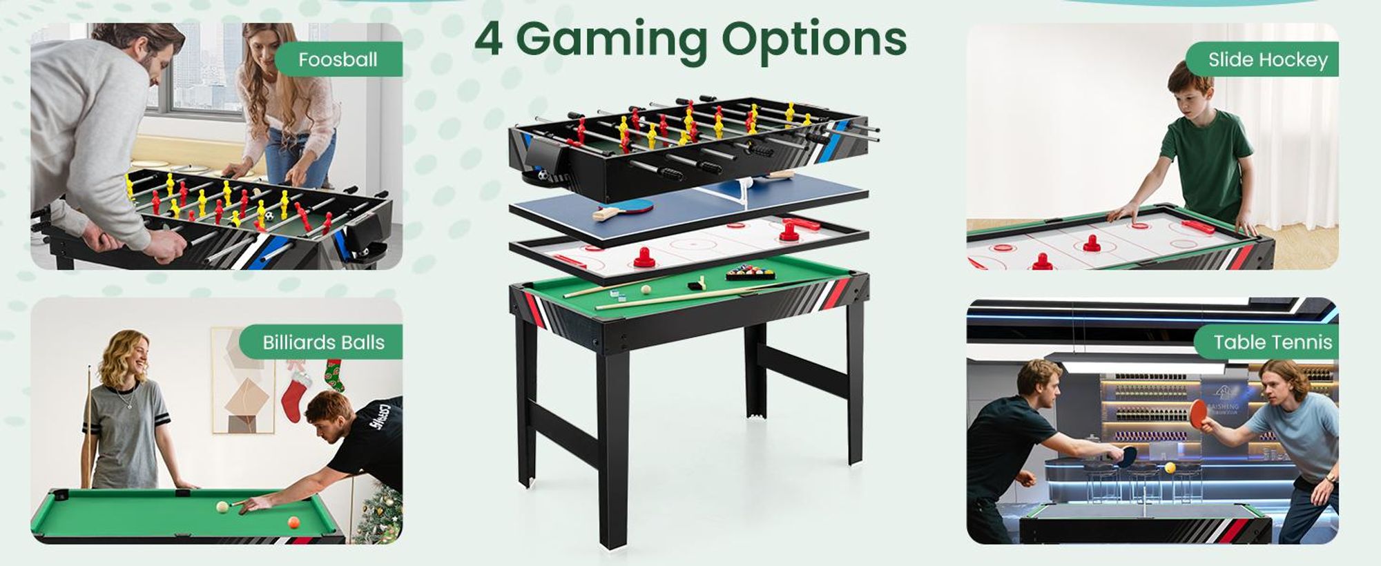 COSTWAY 4 in 1 Tischkicker, Multifunktionstisch mit Tischfußball,Billard,Tischtennis&Airhockey, Kombi-Spieltisch-Set für Kinder&Erwachsene 125x97x83cm