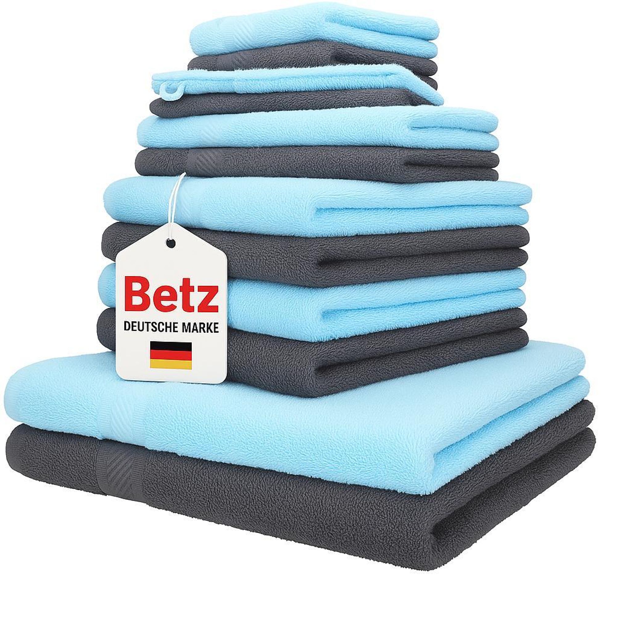 Betz 12er Handtuch-Set PALERMO 100% Baumwolle  Farbe: türkis und anthrazit