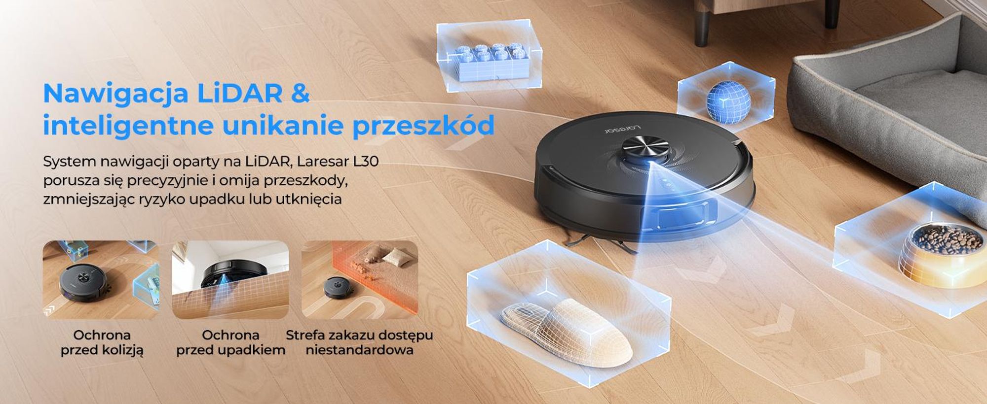 Robot odkurzający Laresar z nawigacją laserową, robot odkurzający o mocy 10 000 Pa, zamiatanie, odkurzanie i mycie – 4 w 1, model L30+